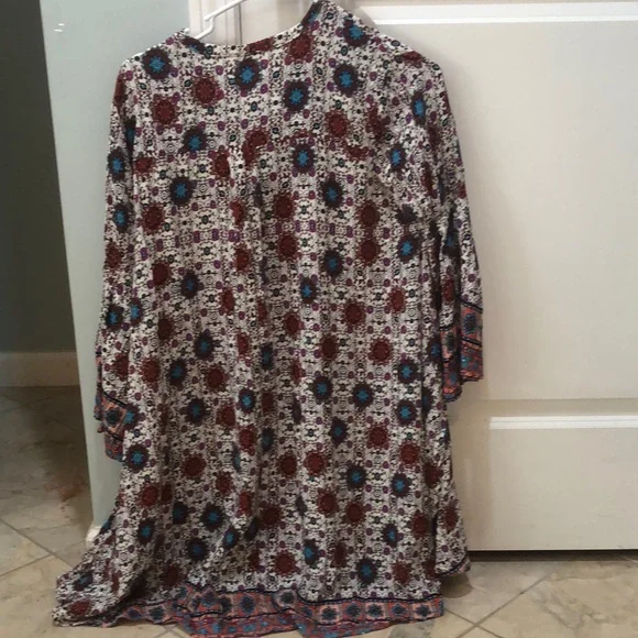 Umgee Red and Blue Buttoned Sundress with Bell Sleeves - Picture 4 of 7